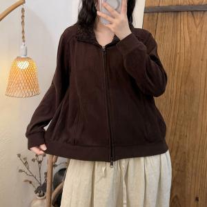 Lamb Wool Collar Zip-up Hoodless Coat