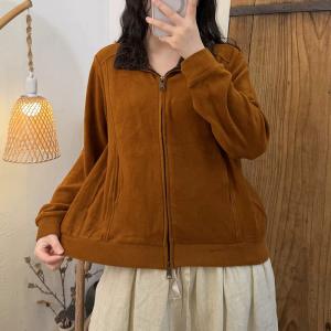 Lamb Wool Collar Zip-up Hoodless Coat