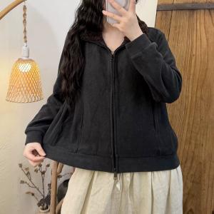 Lamb Wool Collar Zip-up Hoodless Coat