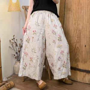Comfortable Printed Linen Wide Leg Pants