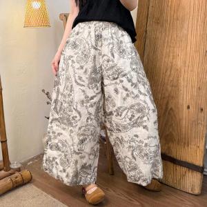 Comfortable Printed Linen Wide Leg Pants