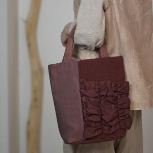 Red Contrast Pleated Applique Elegant Handbag