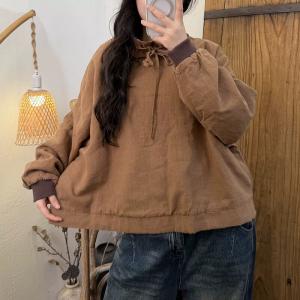 Lazy Day Tied Collar Linen Quilted Sweatshirt
