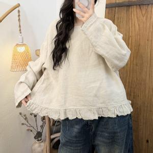 Casual Comfy Linen Ruffled Blouse