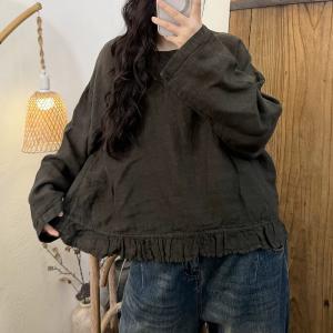 Casual Comfy Linen Ruffled Blouse