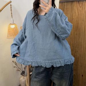 Casual Comfy Linen Ruffled Blouse