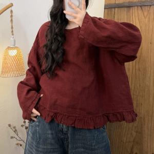 Casual Comfy Linen Ruffled Blouse