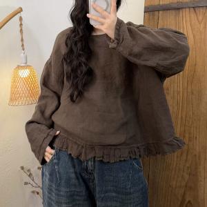 Casual Comfy Linen Ruffled Blouse