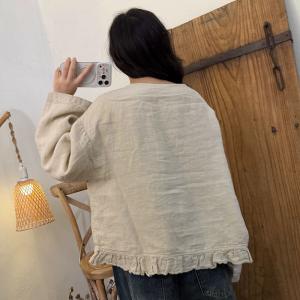 Casual Comfy Linen Ruffled Blouse