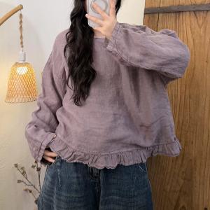 Casual Comfy Linen Ruffled Blouse