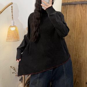 Mock Neck Cotton Asymmetrical T-shirt