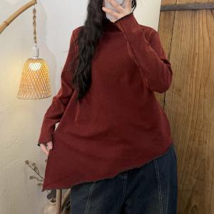 Mock Neck Cotton Asymmetrical T-shirt
