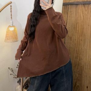 Mock Neck Cotton Asymmetrical T-shirt