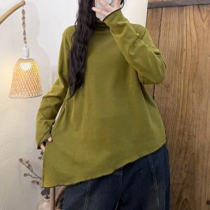 Mock Neck Cotton Asymmetrical T-shirt