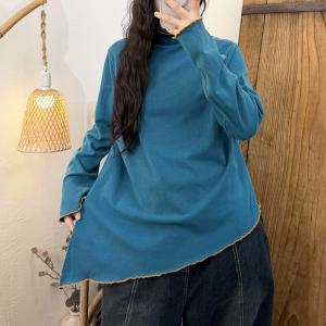 Mock Neck Cotton Asymmetrical T-shirt