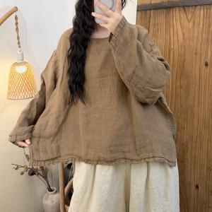 Long Sleeves Comfort Linen Loose Blouse