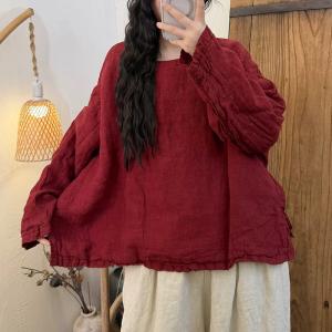 Long Sleeves Comfort Linen Loose Blouse