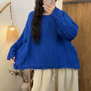 Long Sleeves Comfort Linen Loose Blouse