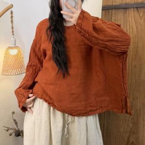 Long Sleeves Comfort Linen Loose Blouse