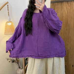 Long Sleeves Comfort Linen Loose Blouse